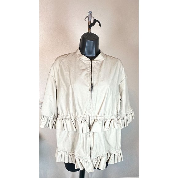 HALOGEN zip front khaki ruffle jacket - Picture 2 of 6